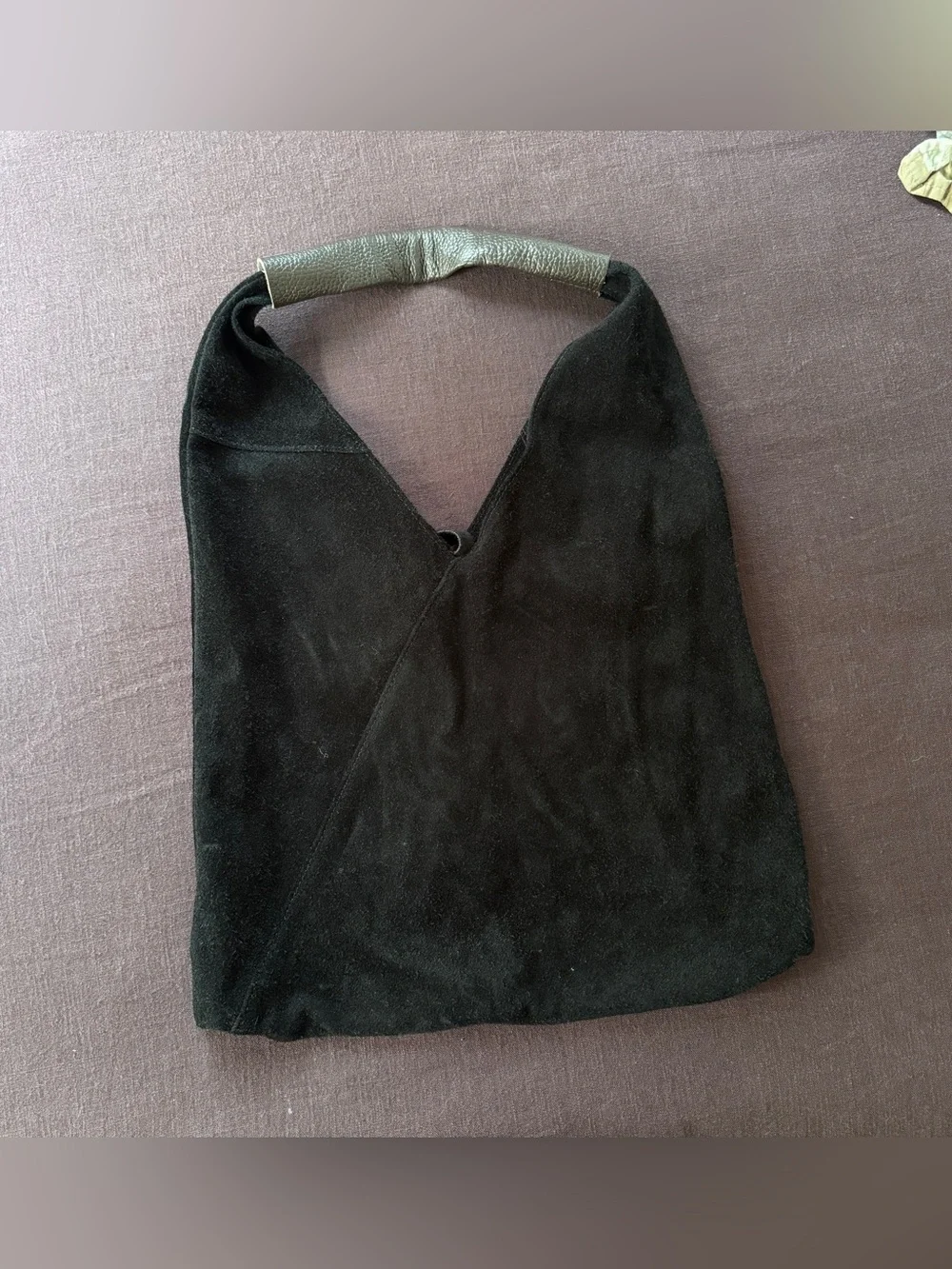 Italian Black Suede Hobo Shoulder Bag Made in Italy Boho Minimalist